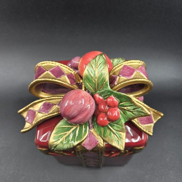 Fitz & Floyd Classics Renaissance Red Ceramic Gift Box With Gold Accents excelle - Picture 3 of 9